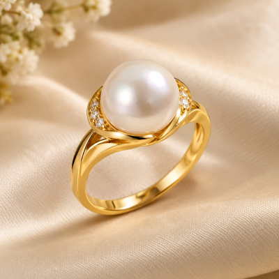 916 Hallmarked Gold Pearl Ring for Women (GPS Design)